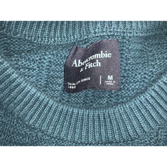 Abercrombie Fitch Sweater Men's M Green Long Sleeve Pullover Knit Crew Neck - Picture 4 of 9